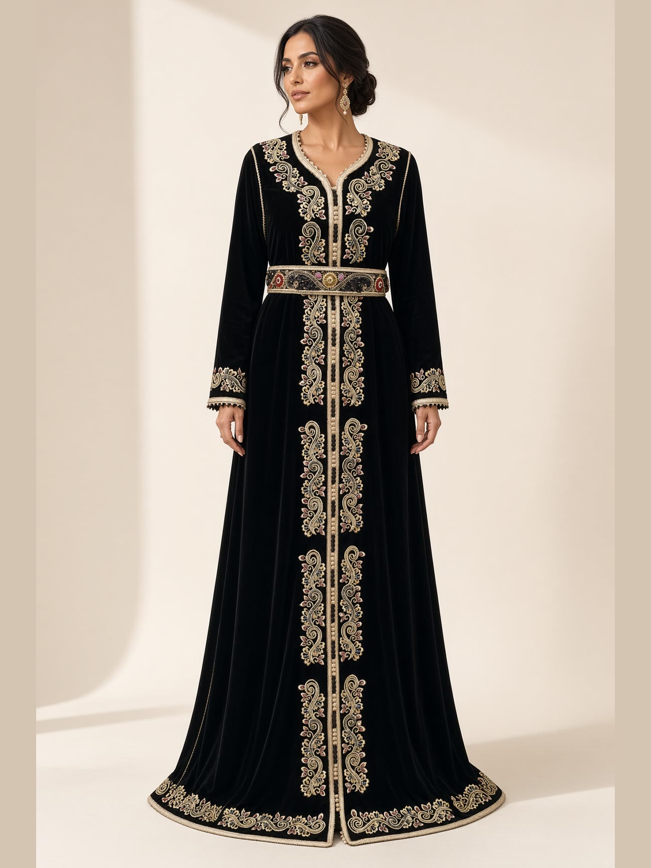 Caftan impérial en velours de soie, skeli et perlage